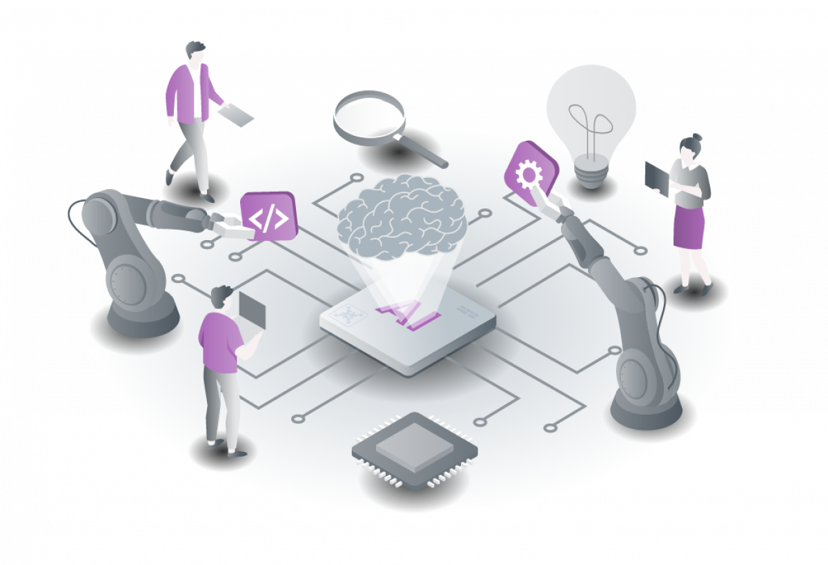 Illustration: Chip with brain in the center and various input sources
